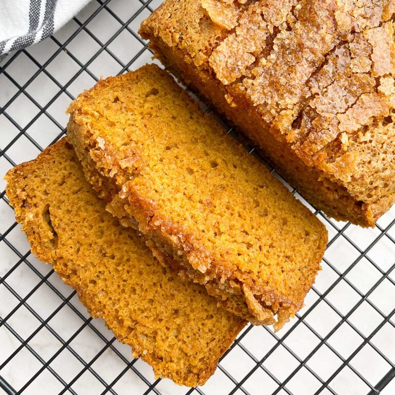 Gluten free pumpkin bread on a wire baking rack