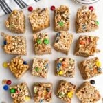 peanut butter cheerio bars on parchment paper