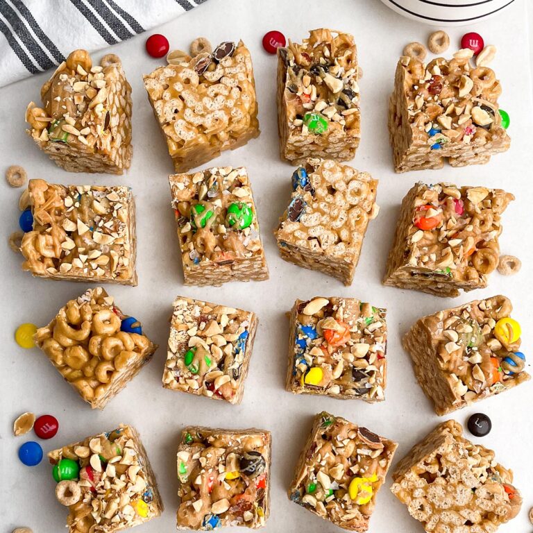 peanut butter cheerio bars on parchment paper