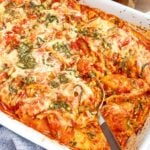 baked chicken and spinach no boil stuffed shells in a baking dish.