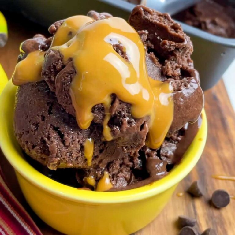 chocolate banana nice cream in a yellow bowl