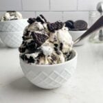 white bowl of Oreo ice cream.