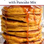 a stack of pumpkin pancakes on a white plate.
