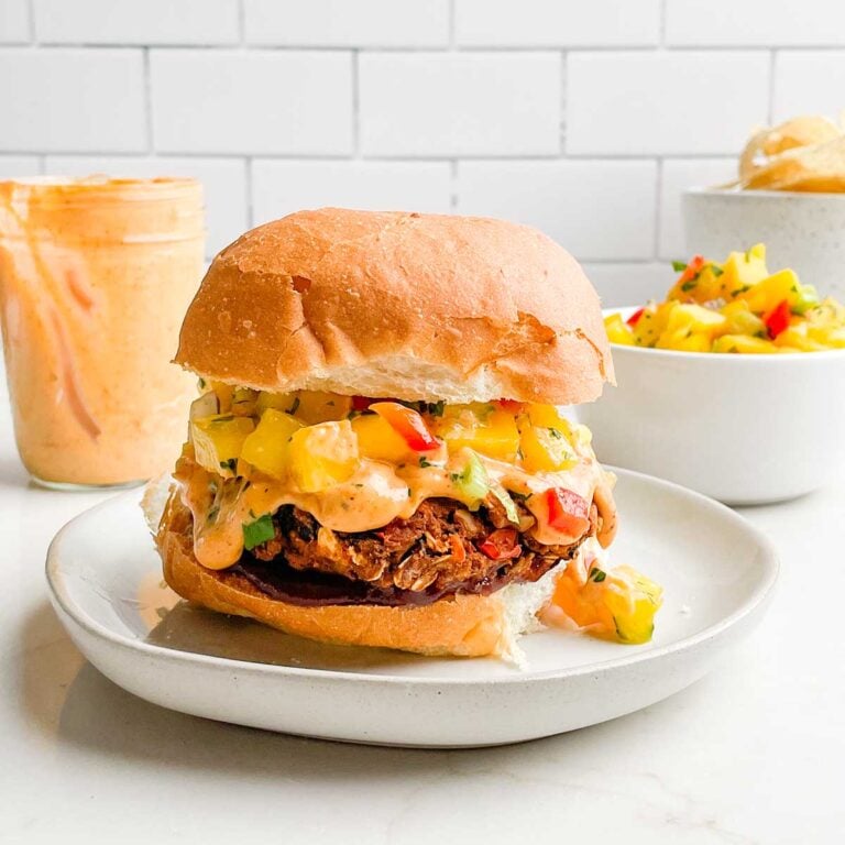 Plant Based Black Bean Burger on a white plate