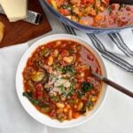 Tuscan Kale soup in a white bowl
