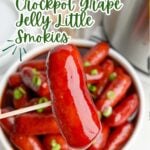 grape jelly little smokies in a white bowl.