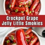 grape jelly little smokies in a white bowl.