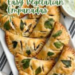 baked vegetarian empanadas on a white plate.