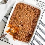 Paula Deen sweet potato casserole in a white casserole dish