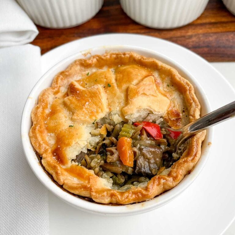 baked vegetarian pot pie in a white plate
