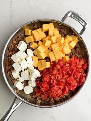 rotel dip ingredients in skillet