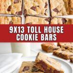two toll house chocolate chip cookie bars on a white plate.