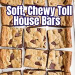 slab of toll house chocolate chip cookie bars cut into squares.