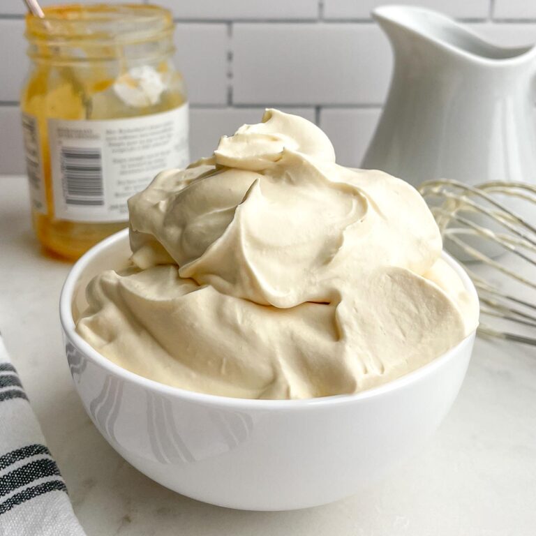 caramel whipped cream in a white bowl