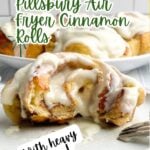 air fryer cinnamon roll on a white plate