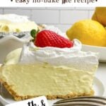 lemon jello and pudding pie on a white plate.