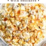 caramel apple salad in a white bowl.