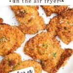air fryer panko crusted chicken on a white plate.