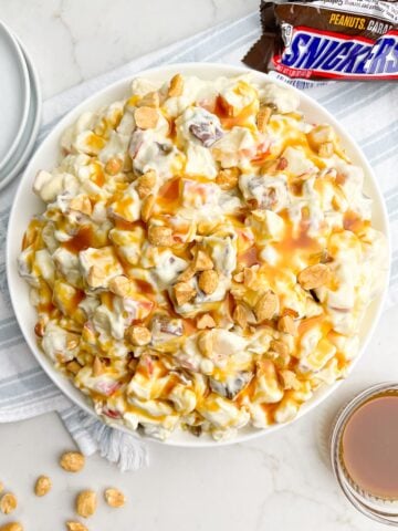 taffy apple salad in a white bowl