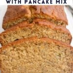 banana bread with pancake mix on a white plate.