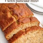 banana bread with pancake mix on a white plate.