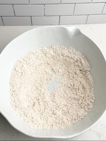 dry ingredients in a white mixing bowl