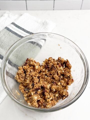 oat crumble mixture in a glass bowl