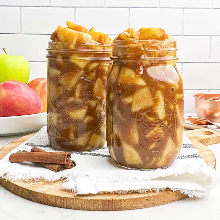 mason jars filled with pre cooked apple pie filling