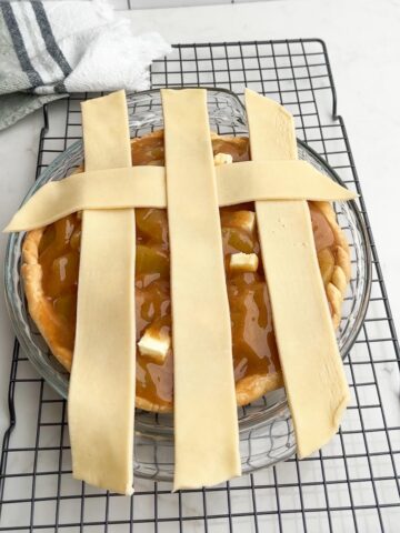Top row of lattice placed horizontally over vertical strips.
