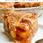 piece of apple pie with canned filling and premade crust on a white plate.