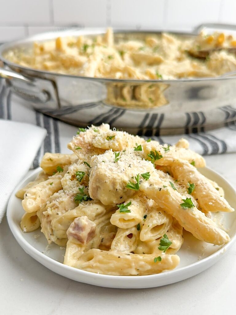 Creamy Chicken and Pasta with Garlic Bread