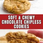 chocolate chipless cookies on a white countertop.