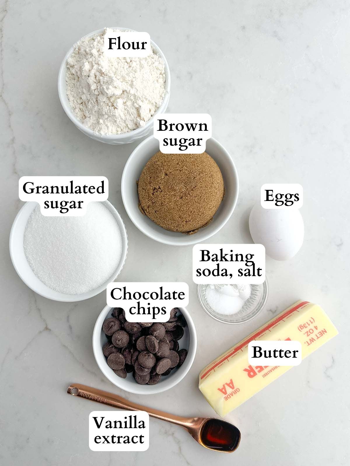 bakery style chocolate chip cookie ingredients.