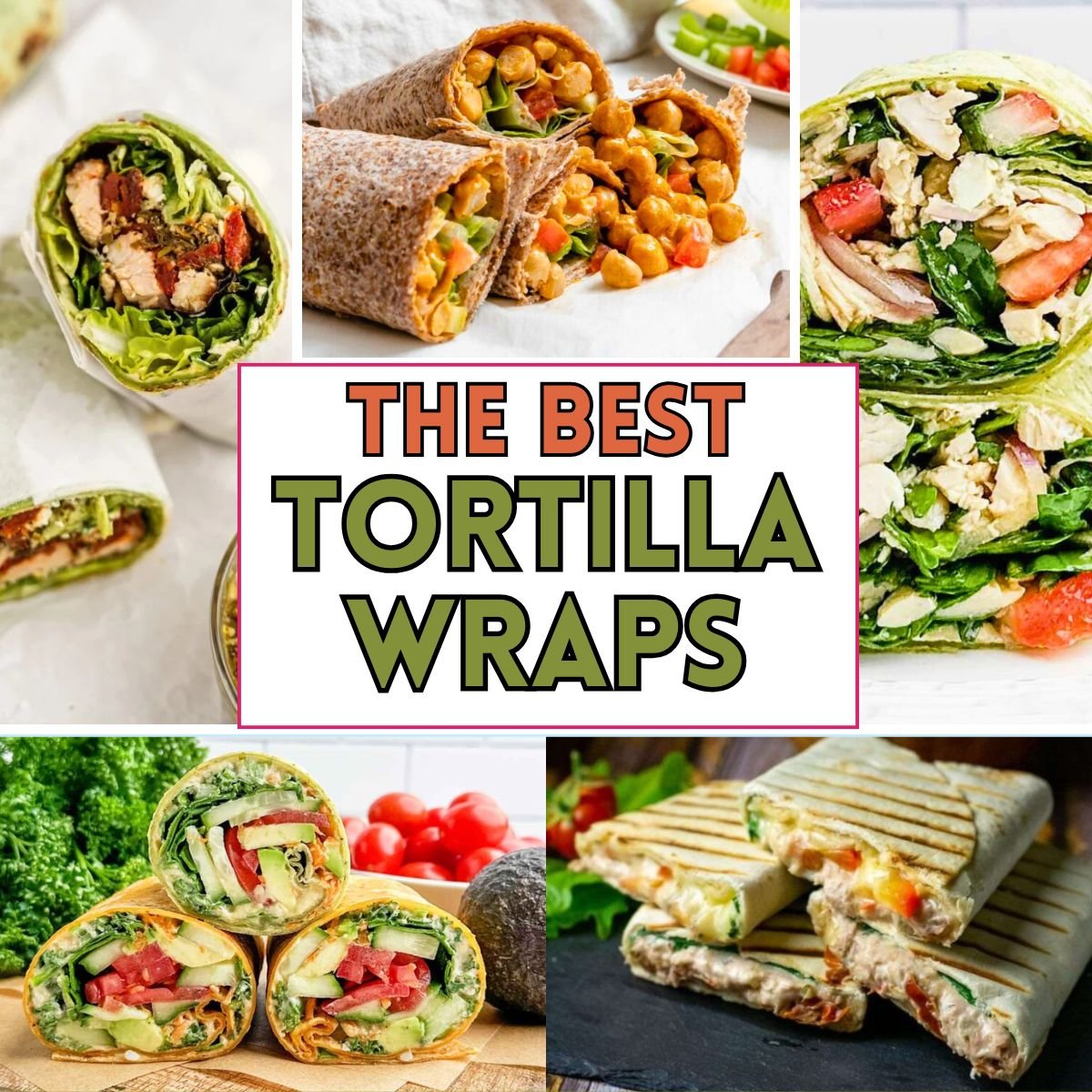 collage of photos of tortilla wraps.