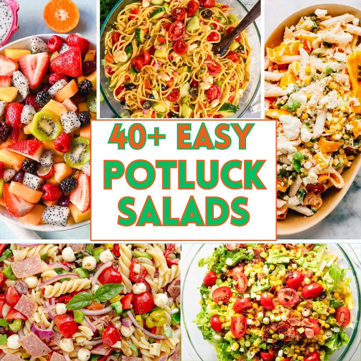 collage of potluck salads