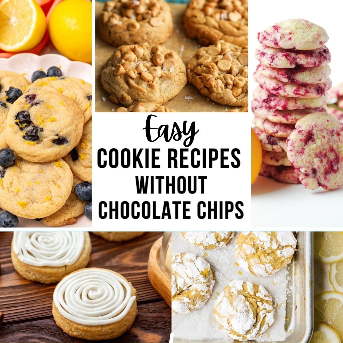 collage of cookie recipes without chocolate chips.