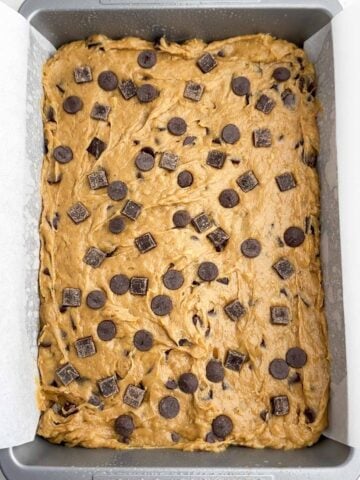 banana blondie batter in a 9 x 13 pan.