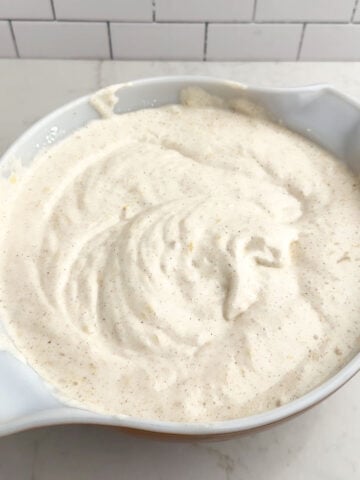 cake mix banana cake batter in a white bowl.