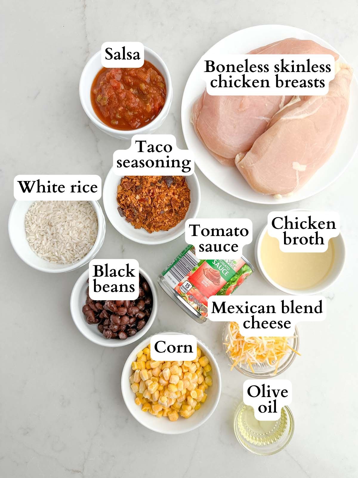 cheesy mexican chicken and rice ingredients.
