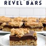 a chocolate revel bar on a white plate.