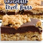 a chocolate revel bar on a white plate.