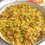 stovetop cornbread stuffing in a Dutch oven.