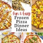 collage of pizza recipes made from a frozen sausage pizza.