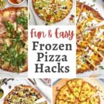 collage of pizza recipes made from a frozen sausage pizza.