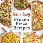 collage of pizza recipes made from a frozen sausage pizza.