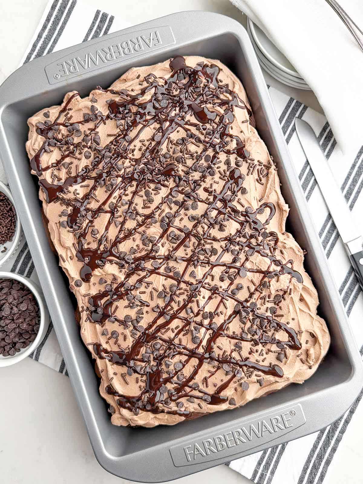 death by chocolate poke cake in a 9x13 pan.