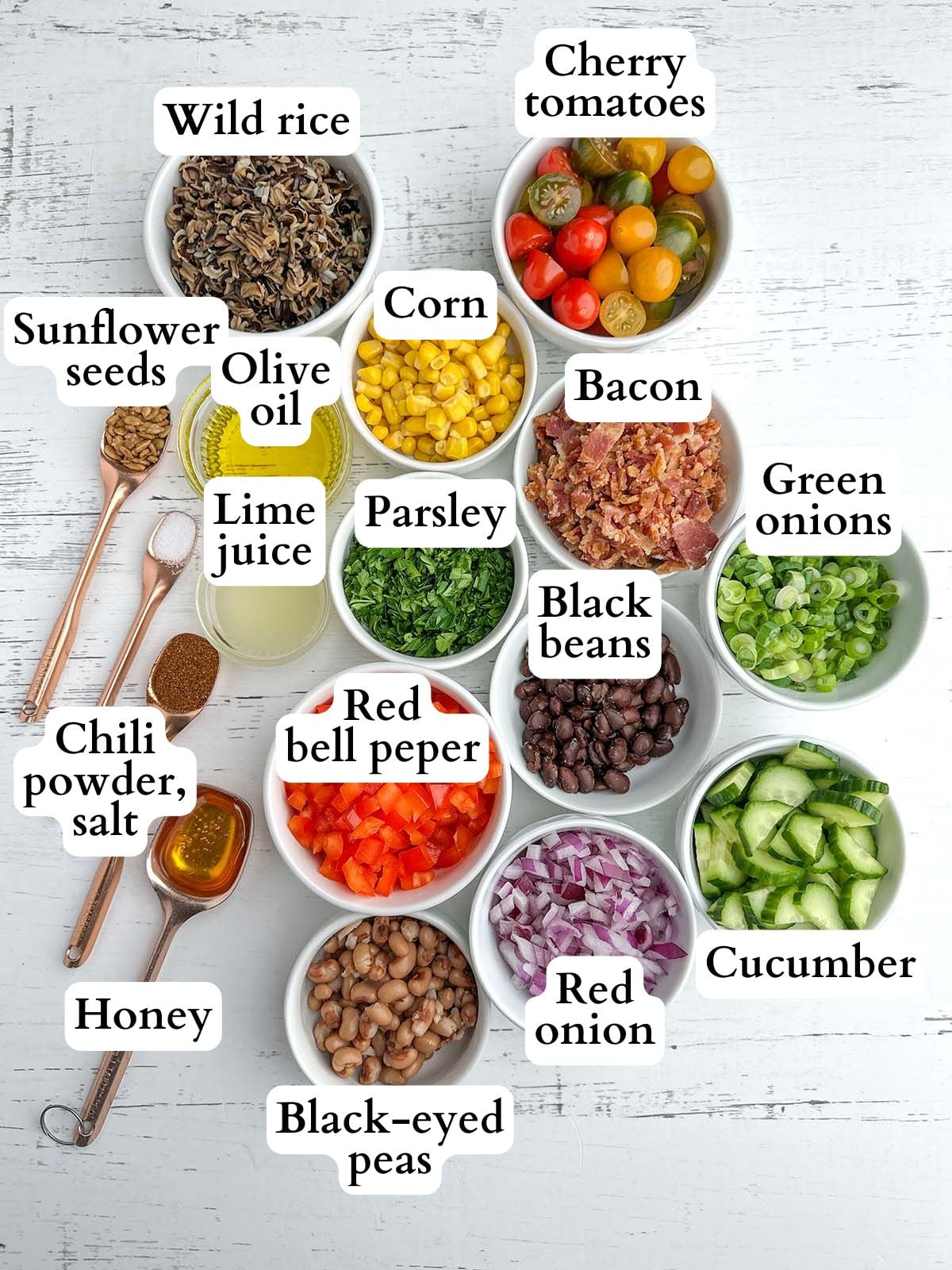 corn and wild rice salad ingredients.
