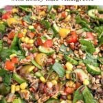 corn and wild rice salad in a white bowl.