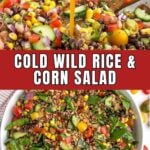 corn and wild rice salad in a white bowl.