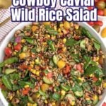 corn and wild rice salad in a white bowl.